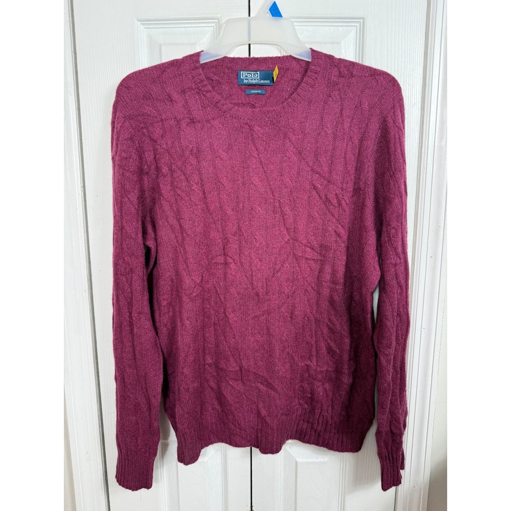 Polo Ralph Lauren Cashmere Sweater Mens XL Burgundy Cable Knit Crewneck 100%
